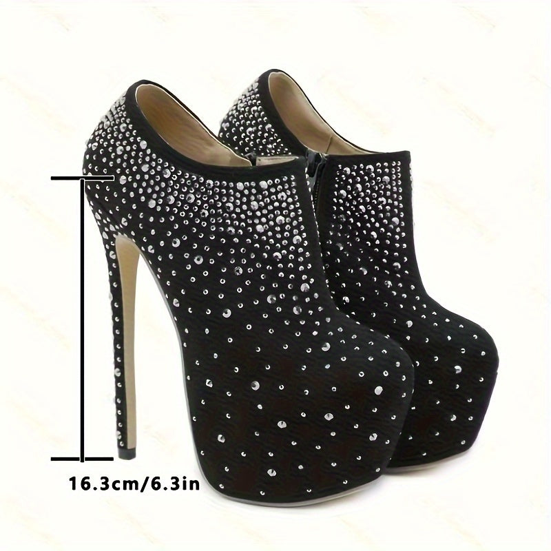 Black Rhinestone Platform Pumps