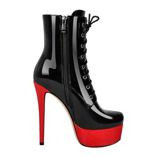 Black/Red Wetlook Waterproof Boots