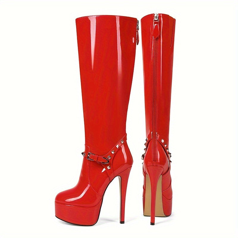 Red Patent Leather Knee High Boots