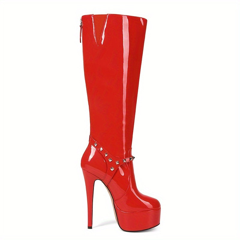 Red Patent Leather Knee High Boots