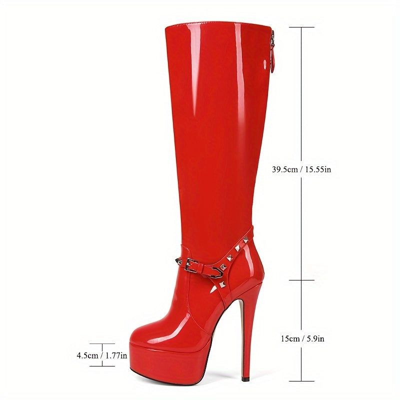 Red Patent Leather Knee High Boots