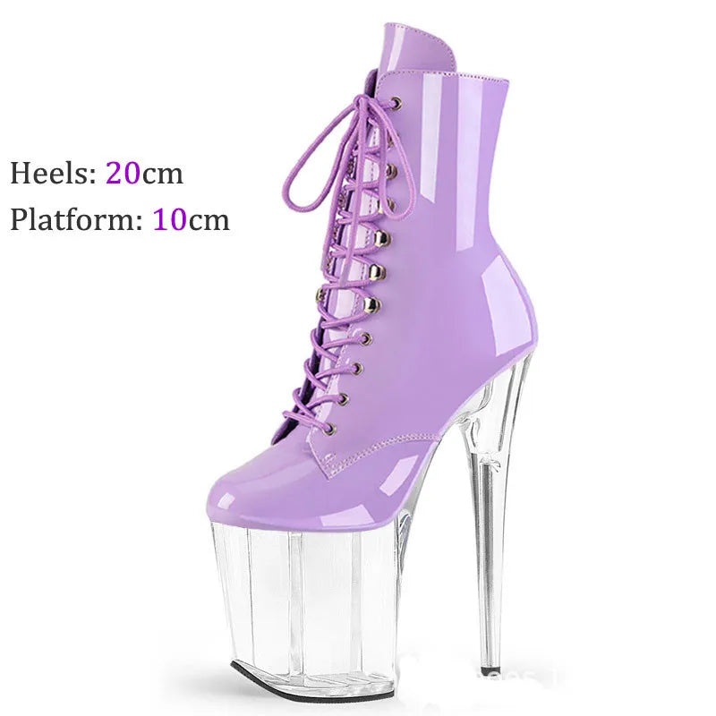 Shiny Pu Clear Heel Ankle Boots