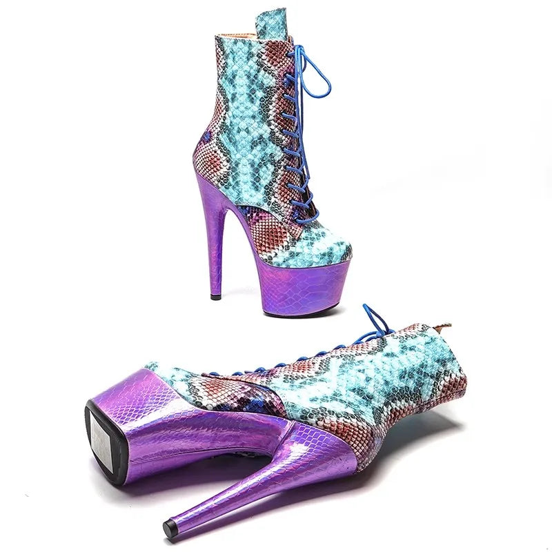 Blue Purple Snake Skin Boots