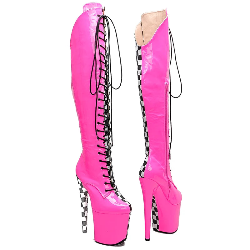 Hot Pink Checkered Boots