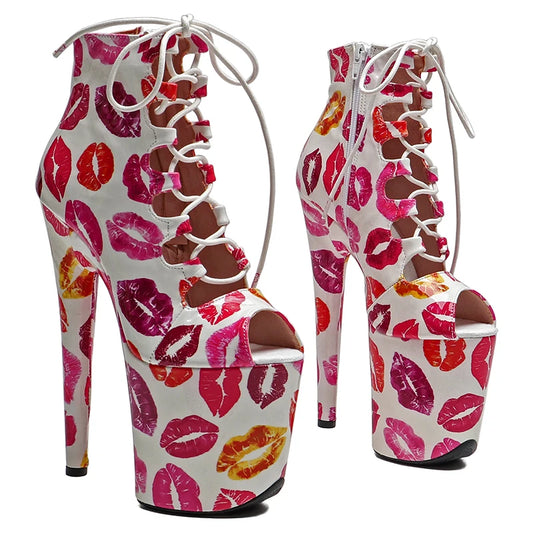 Lip Print Open Toe Boots