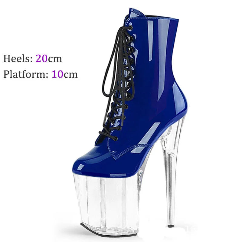 Shiny Pu Clear Heel Ankle Boots