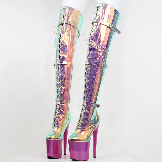 Holographic Snake Patter Over the Knee Boots