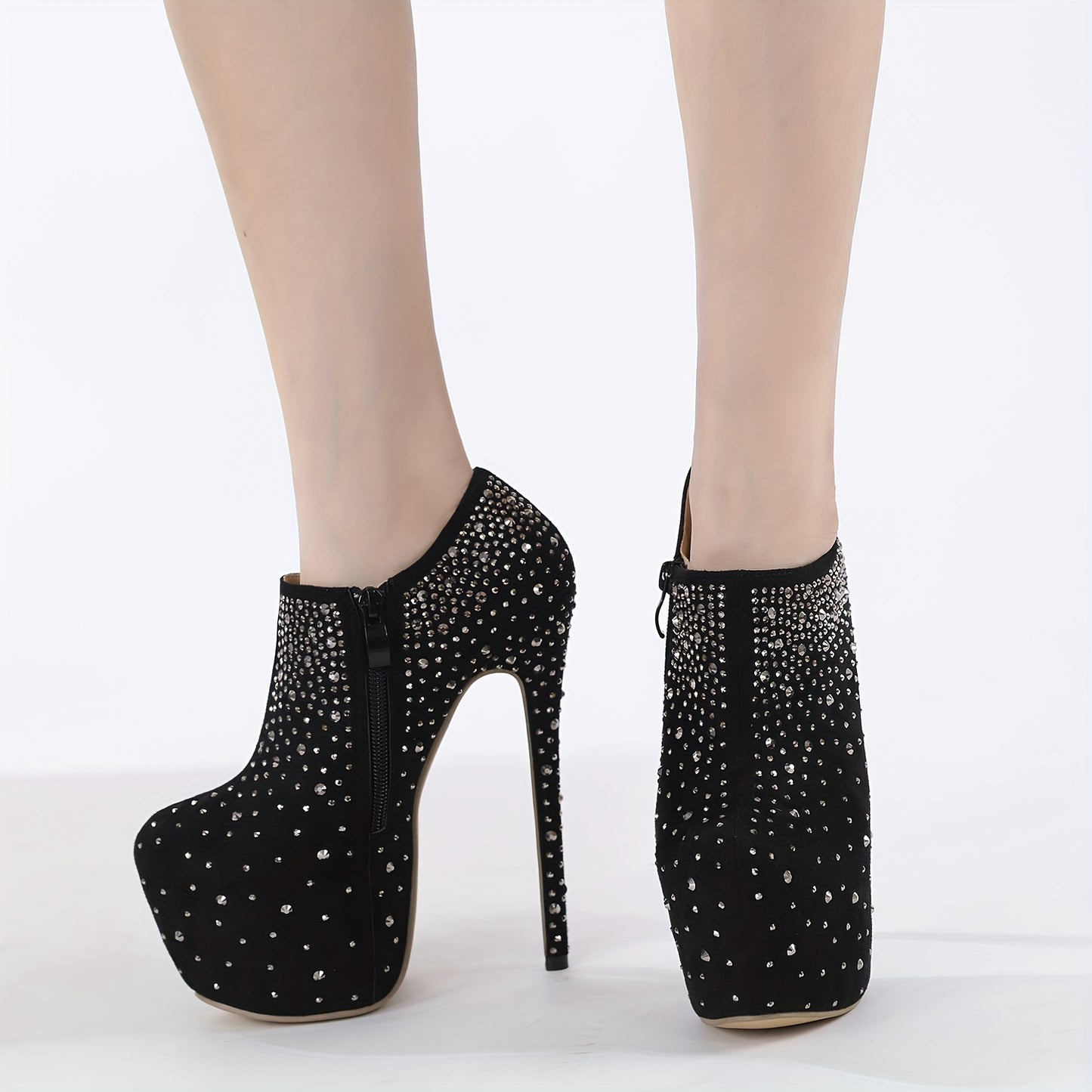 Black Rhinestone Platform Pumps